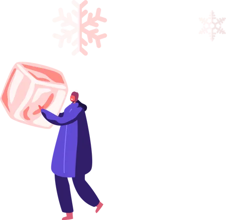 Female Holding Ice Cube in Hands Illustration