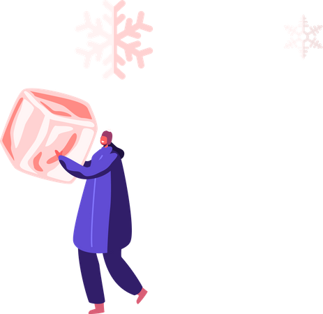 Female Holding Ice Cube in Hands  Illustration