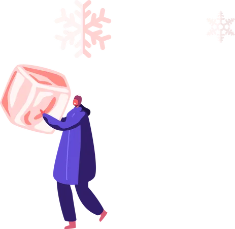 Female Holding Ice Cube in Hands  Illustration