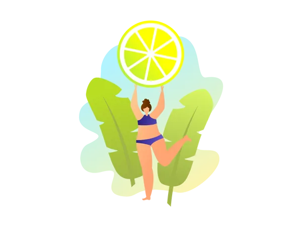 Female holding lemon slice in hand  Illustration