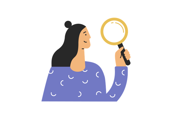 Female holding magnifier glass  Illustration