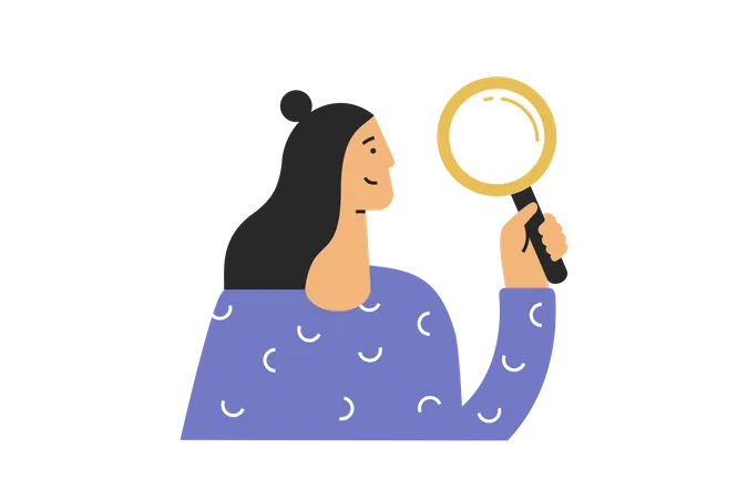 Young Woman Holds A Magnifying Glass In Her Hand Vector Illustration Made In Flat Designer On Transparent Layer Illustration