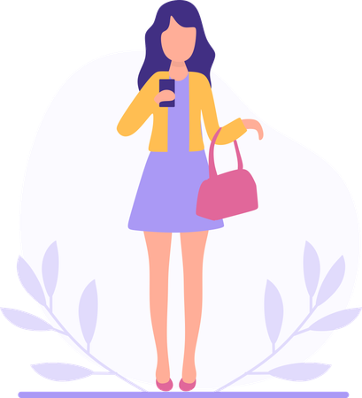 Female Holding mobile and handbag  Illustration