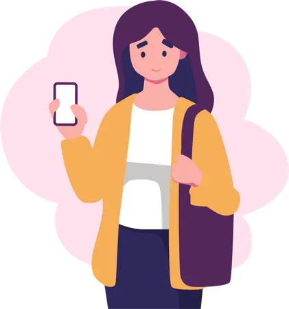 Female Holding Mobile  Illustration