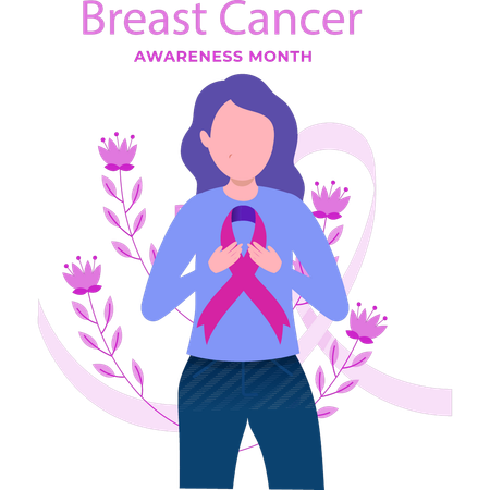 Female holding ribbon for awareness  Illustration