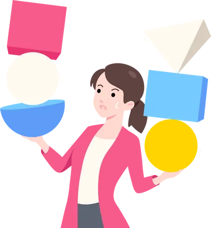Female Holding Several Geometric Oabjects  イラスト