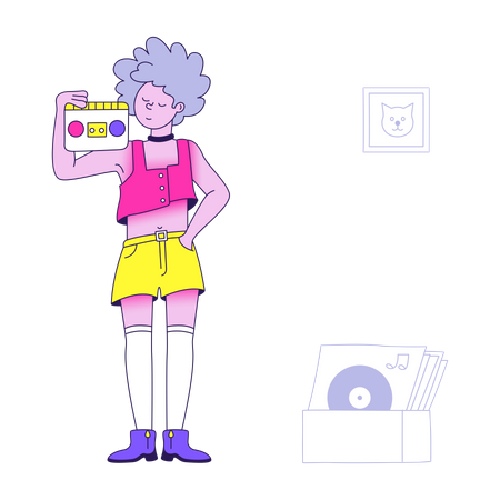 Female holding tape recorder  Illustration