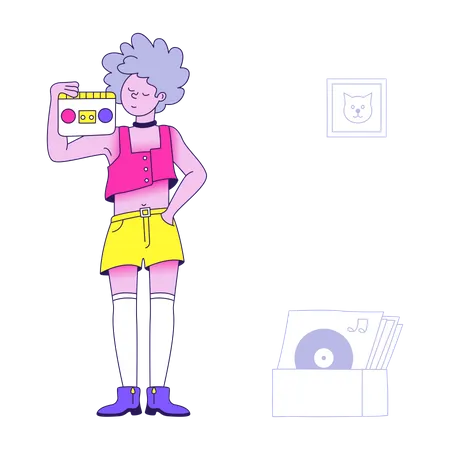 Female holding tape recorder  Illustration