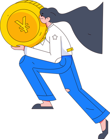 Female holding yuan coin  Illustration