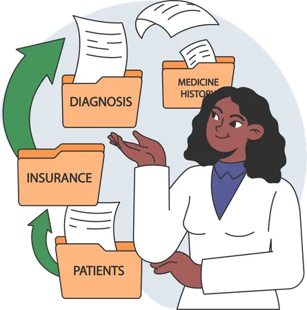 Female hospital staff arranges patient's history file  Illustration