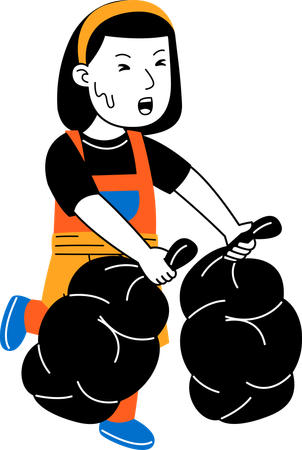 Female house cleaner carry rubbish in plastic  Illustration