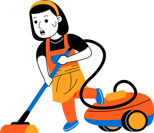 Female house cleaner cleaning floor using vacuum cleaner  Illustration