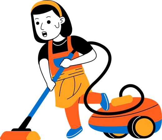 Female house cleaner cleaning floor using vacuum cleaner  Illustration