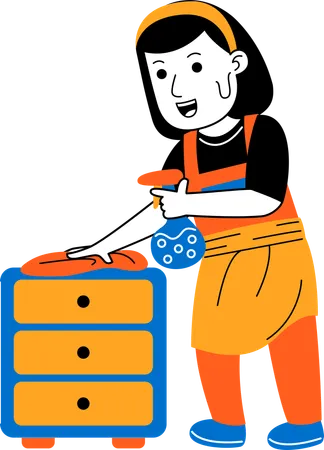 Female house cleaner cleaning furniture  イラスト