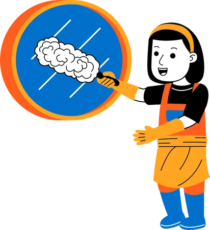 Woman House Cleaner Cleaning Mirror Illustration