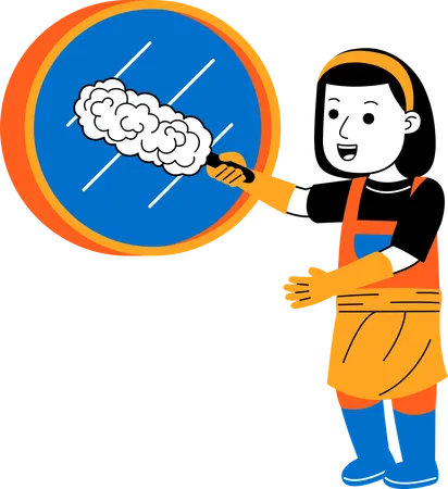 Female house cleaner cleaning mirror  Illustration