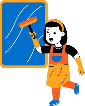 Female house cleaner cleaning window  Illustration