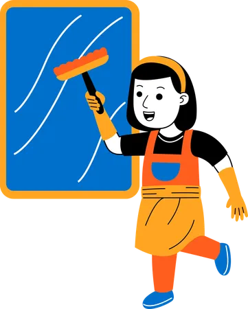 Female house cleaner cleaning window  Illustration