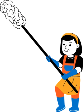 Woman House Cleaner Dusting House Ceiling Illustration