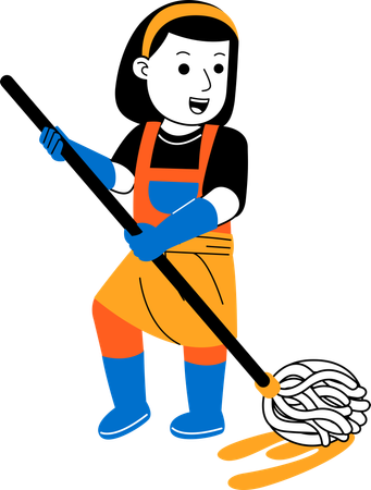 Female house cleaner is mopping floor  Illustration