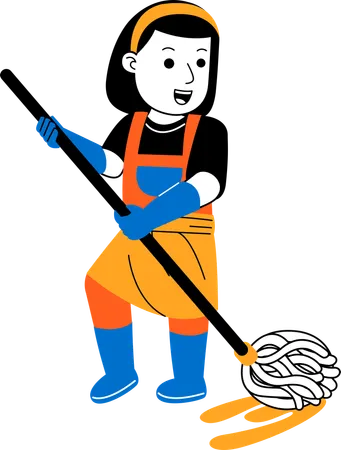 Woman House Cleaner Is Mopping Floor Illustration