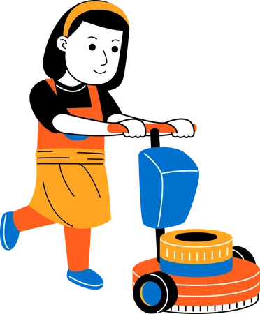 Female house cleaner is polishing floor  Illustration