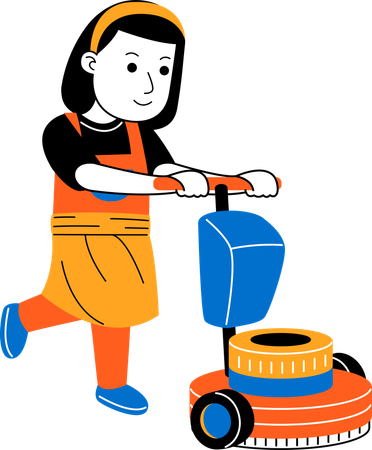 Female house cleaner is polishing floor  Illustration