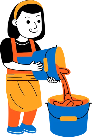 Female house cleaner pouring water  Illustration