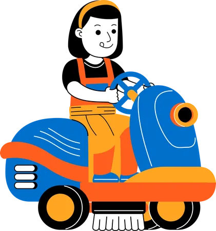 Female house cleaner using floor cleaning machine  Illustration