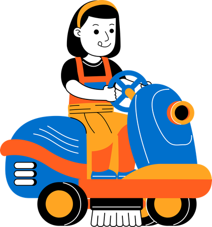 Female house cleaner using floor cleaning machine  Illustration