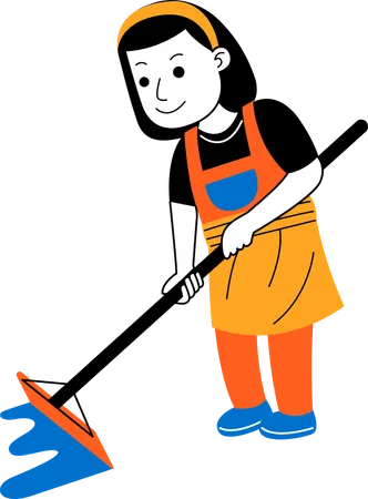 Female house cleaner wiping floor  Illustration