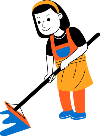 Female house cleaner wiping floor  Illustration