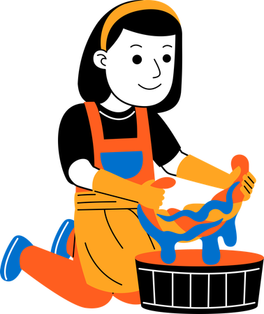 Female house cleaner wringing out a mop  Illustration