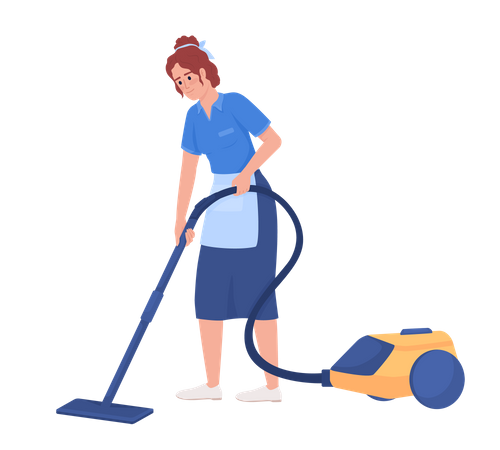 Female housekeeper cleaning with vacuum cleaner  Illustration