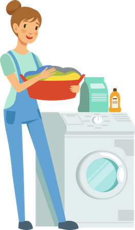 Female housekeeper doing laundry  Illustration