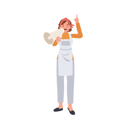 Female housekeeper doing megaphone announcement Illustration