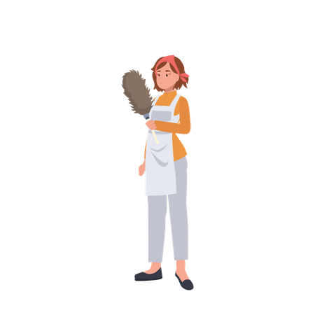 Female housekeeper hold dust remover  Illustration