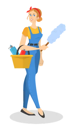 Female housekeeper in uniform doing housework  Illustration