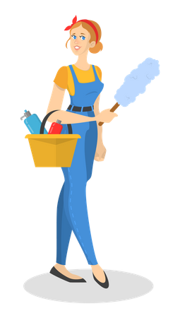 Female housekeeper in uniform doing housework  Illustration