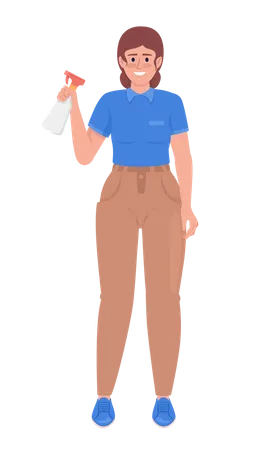 Female housekeeper in uniform holding spray bottle Illustration