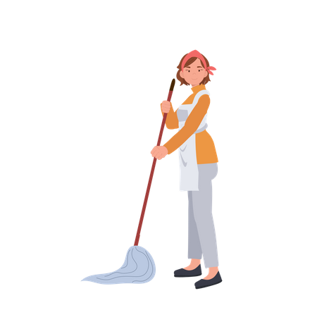 Female housekeeper mop floor Illustration