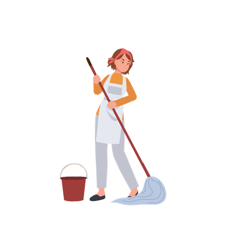Female housekeeper mopping floor Illustration