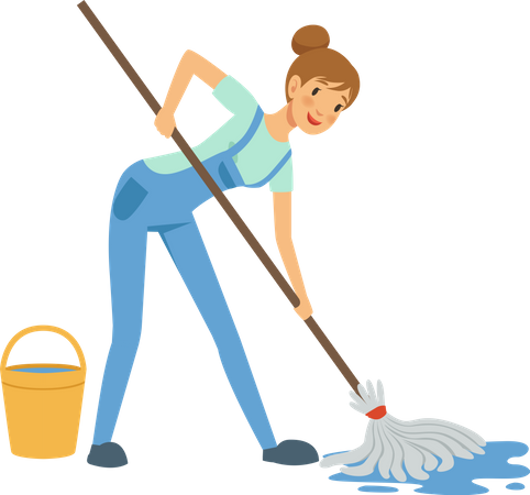 Female housekeeper mopping floor  일러스트레이션