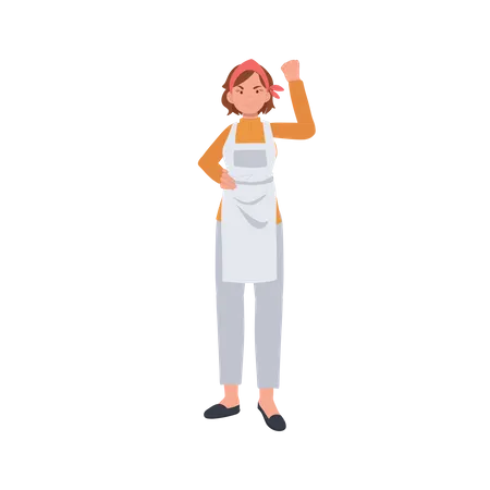 Female housekeeper raising hand  Illustration