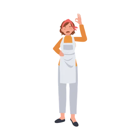 Female housekeeper showing ok hand sign  Illustration