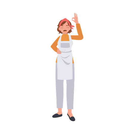 Female housekeeper showing ok hand sign  Illustration