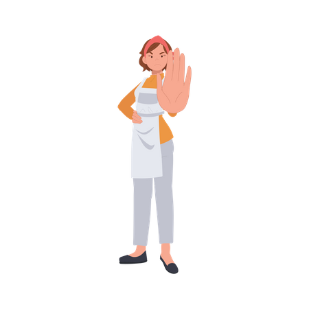 Female housekeeper showing stop gesture  Illustration