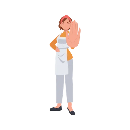 Female housekeeper showing stop gesture  Illustration