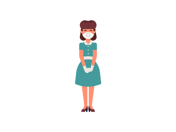 Female housekeeper standing wearing mask and gloves  Illustration