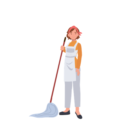 Female housekeeper using mop  Illustration